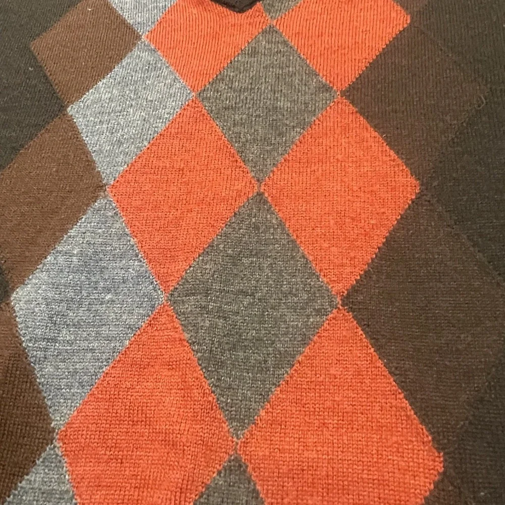 John W. Nordstrom Sweater Mens XL Brown Argyle Extra Fine Merino Wool V-Neck